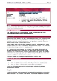 Administrative record - City of Brimbank Council Meetings - Council Meeting No 635 12.6 Brimbank Green Wedge Management Plan Implementation Status June 2024, City of Brimbank, 16th July 2024
