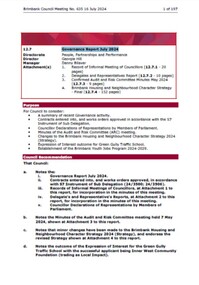 Administrative record - City of Brimbank Council Meetings - Council Meeting No 635 12.7 Governance Report July 2024, City of Brimbank, 16th July 2024
