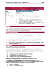 Administrative record - City of Brimbank Council Meetings - Council Meeting No 636 12.4 Annual Report on Implementation of Economic Development Strategies and Plans, City of Brimbank, 20th August 2024