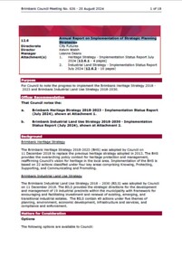 Administrative record - City of Brimbank Council Meetings - Council Meeting No 636 12.6 Annual Report on Implementation of Strategic Planning Strategies, City of Brimbank, 20th August 2024