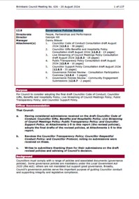 Administrative record - City of Brimbank Council Meetings - Council Meeting No 636 12.8 Governance Policies Review, City of Brimbank, 20th August 2024