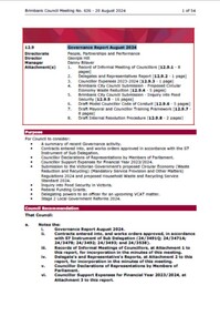 Administrative record - City of Brimbank Council Meetings - Council Meeting No 636 12.9 Governance Report August 2024, City of Brimbank, 20th August 2024