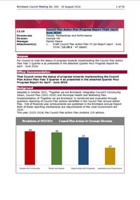 Administrative record - City of Brimbank Council Meetings - Council Meeting No 636 12.10 Council Plan Action Plan Progress Report Y3Q4 (April-June 2024), City of Brimbank, 20th August 2024