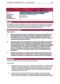 Administrative record - City of Brimbank Council Meetings - Council Meeting No 636 12.12 Municipal Maintenance Agreement (Department of Transport and Planning formerly VicRoads), City of Brimbank, 20th August 2024