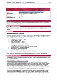 Administrative record - Council Meeting No 637 12.5 Quarterly Advocacy Report - September 2024, City of Brimbank, 10th September 2024