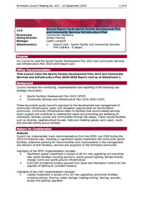 Administrative record - City of Brimbank Council Meetings - Council Meeting No 637 12.6 Annual Report Card Sports Facility Development and Community Services Infrastructure Plan, City of Brimbank, 10th September 2024