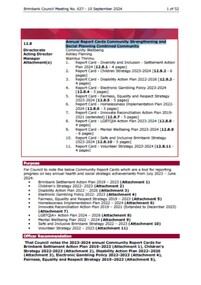 Administrative record - City of Brimbank Council Meetings - Council Meeting No 637 12.8 Annual Report Cards Community Strengthening and Social Planning Combined Community, City of Brimbank, 10th September 2024