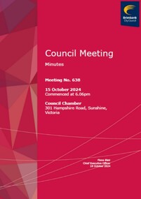 Administrative record - City of Brimbank Council Meetings - Council Meeting No 638 Minutes 15th October 2024, City of Brimbank, 18th October 2024
