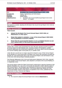Administrative record - City of Brimbank Council Meetings - Council Meeting No 638 6.1 Brimbank City Council Annual Report 2023 - 2024, City of Brimbank, 15th October 2024