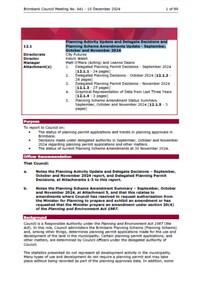 Administrative record - City of Brimbank Council Meeting - Council Meeting No 641 12.1 Planning Activity, Delegate Decisions, Planning Scheme Amendments Updates, City of Brimbank, 10th December 2024