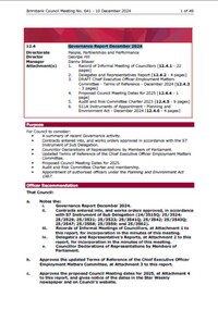 Administrative record - City of Brimbank Council Meeting - Council Meeting No 641 12.4 Governance Report December 2024, City of Brimbank, 10th December 2024