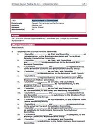 Administrative record - City of Brimbank Council Meeting - Council Meeting No 641 12.5 Appointment to Committees, City of Brimbank, 10th December 2024