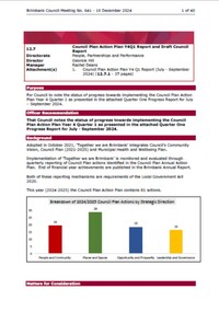 Administrative record - City of Brimbank Council Meeting - Council Meeting No 641 12.7 Council Plan Action Plan Y4Q1 Report and Draft Council Report, City of Brimbank, 10th December 2024