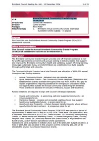 Administrative record - City of Brimbank Council Meeting - Council Meeting No 641 12.8 Annual Brimbank Community Grants Program 2024 2025, City of Brimbank, 10th December 2024