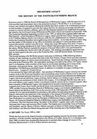 Document - Melbourne Legacy The History Of The Footscray - Sunshine Branch, Ron Crosbie, 9th November 1999