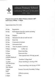 Archive - Albion Primary School 100th Anniversary Documents