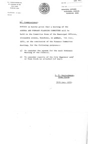 Administrative record - City of Sunshine - Commissioner Mr Alexander Alex George Gillion Collection 1976 - 1982 - Notices of Committee Meetings 4th June 1979, City of Sunshine, April 1979