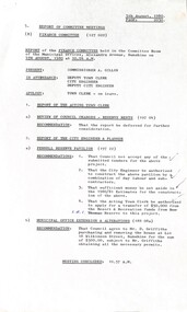 Administrative record - City of Sunshine - Commissioner Mr Alexander Alex George Gillon Collection 1976 - 1982 - Report of finance committee meeting 4th August 1980, City of Sunshine, 5th August 1980