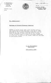 Administrative record - City of Sunshine - Commissioner Mr Alexander Alex George Gillon Collection 1976 - 1982 - Notice of forward planning committee meeting 17th April 1980, City of Sunshine, 14th April 1980