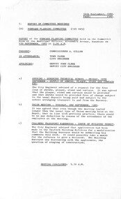 Administrative record - City of Sunshine - Commissioner Mr Alexander Alex George Gillon Collection 1976 - 1982 - Report of forward planning committee meeting 4th September 1980, City of Sunshine, 16th September 1980