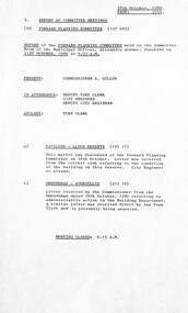 Administrative record - City of Sunshine - Commissioner Mr Alexander Alex George Gillon Collection 1976 - 1982 - Report of forward planning committee meeting 21st October 1980, City of Sunshine, 28th October 1980