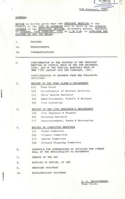 Administrative record - City of Sunshine - Commissioner Mr Alexander Alex George Gillon Collection 1976 - 1982 - Notice of ordinary meeting of the council 10th February 1981, City of Sunshine, 4th February 1981