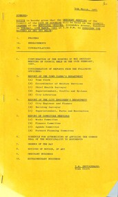 Administrative record - City of Sunshine - Commissioner Mr Alexander Alex George Gillon Collection 1976 - 1982 - Notice of ordinary meeting of the council 10th March 2026, City of Sunshine, 4th March 1981
