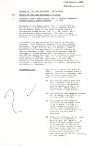 Administrative record - City of Sunshine - Commissioner Mr Alexander Alex George Gillon Collection 1976 - 1982 - Report of the city engineer and planner 13th January 1981, City of Sunshine, 13th January 1981