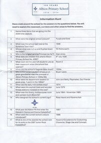 Ephemera - Albion Primary School 100th Anniversary Information Hunt Questionnaire, Albion Primary School, 17th October 2026