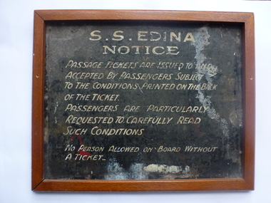 Sign, SS Edina Notice, c.1880-1938