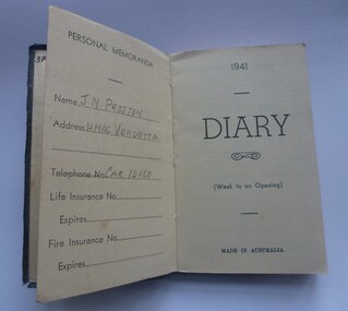 Diary, L. A. Reynolds, J. N. Preston HMAS Vendetta, Mid 20th Century