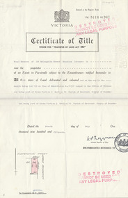 Work on paper, Copy of the Certificate of Title for lot 138 Suspension street