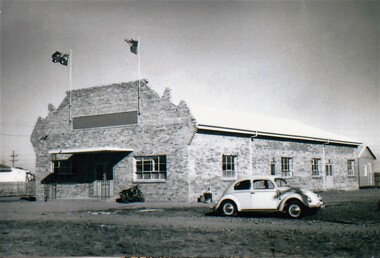 Photograph - photo, Ukrainian Hall in 1957 with school visible in back of hall