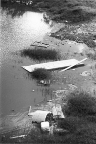 Pond in amphitheatre full of rubbish, 1973-1980