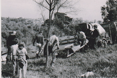 Pouring concrete for 1st ranger's hut, 1979