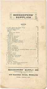 Publication, Beekeepers' Supplies. (Beekeepers' Supply Co). Melbourne, [nd], [nd]