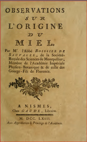 Publication, e-book, Obsevations sur l'origine du miel (Boissier de Sauvages, Pierre Augustin), Nismes, 1763