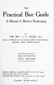 Publication, e-book, The practical bee guide: a manual of modern beekeeping (Digges, J. G.), London, 1910, 1910