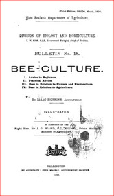 Publication, e-book, Bee-culture: I. Advice to beginners. II. Practical advice. III. Bees in relation to flowers & fruit. culture IV. Bees in relation to agriculture (Hopkins, I.), Wellington, 1909