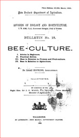 Publication, e-book, Bee-culture: I. Advice to beginners. II. Practical advice. III. Bees in relation to flowers & fruit. culture IV. Bees in relation to agriculture (Hopkins, I.), Wellington, 1909, 1909