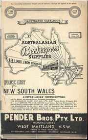 Publication, Australasian Beekeepers' Supplies. (Pender Bros. Pty. Ltd.) West Maitland, 1941
