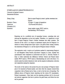Publication, How to export Fengyuyi Nature's Golden Sweetener into Finland: Bachelor's thesis 2012. (Zheng, Lileng). Kouvala, Finland, 2012, 2012