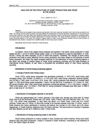Publication, Analysis of the structure of honey production and trade in the world. (Gu, G. and Zhang, Ch.). Rome, 2002, 2002