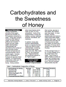 Publication, Carbohydrates and the sweetness of honey. (National Honey Board). Firestone, CO, [nd]