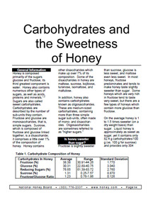 Publication, Carbohydrates and the sweetness of honey. (National Honey Board). Firestone, CO, [nd], [nd]