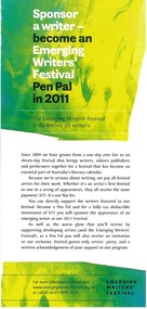 2011 Emerging Writers' Festival Flyer, Sponsor a writer - become an Emerging Writers' Festival Pen Pal in 2011