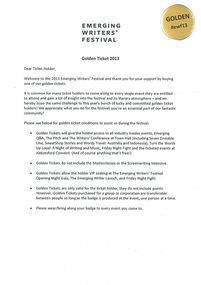 2013 Emerging Writers' Festival Golden Ticket