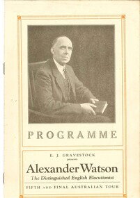 Theatre program, Natonal Press, Alexander Watson : The distinguished English elocutionist (at Melbourne Athenaeum, 1927), 1927