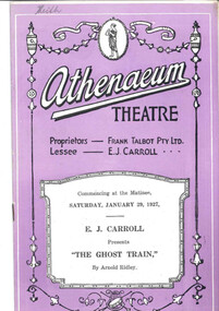 Theatre program, Cass & Clothier (Printers), The Ghost Train (play) performed at the Athenaeum Theatre in 1927