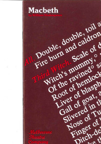 Theatre program, Macbeth (play) by William Shakespeare performed by the Melbourne Theatre company  at the Athenaeum Theatre commencing 29 March 1979